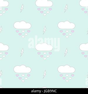 Cute cartoon Wolken tropfen Herz romantische und schöne nahtlose Vektor Muster hintergrund abbildung Stock Vektor