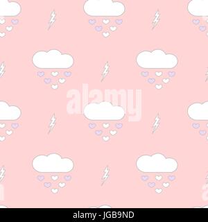 Süße schöne weiße Wolke und Sterne auf rosa Hintergrund nahtlose Vektor Muster Abbildung Stock Vektor