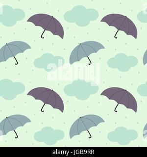 Regnerischen Himmel mit bunten Regenschirm saisonale nahtlose Vektor Muster hintergrund abbildung Stock Vektor