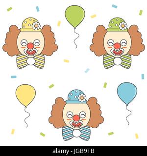 Cute cartoon Bunte clown Vektor mit Ballons und Konfetti set Stock Vektor