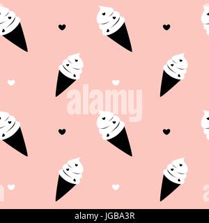 Schwarz Weiß Rosa cute ice cream nahtlose Vektor Muster hintergrund abbildung Stock Vektor