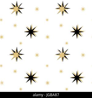 Schwarz und gold abstrakte nahtlose Muster Hintergrund Vektorgrafik mit Sternen Stock Vektor