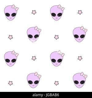 Cute cartoon Alien girl nahtlose Vektor Muster hintergrund abbildung Stock Vektor