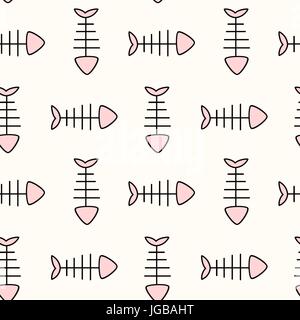 Cute schwarz weiß pink Fish Bone nahtlose Vektor Muster hintergrund abbildung Stock Vektor