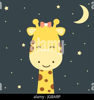 Cute cartoon Giraffe in der Nacht Sternenhimmel lustig Vector Illustration Stock Vektor