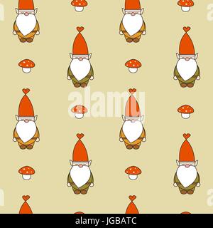 Cute cartoon Gnome nahtlose Vektor Muster hintergrund abbildung Stock Vektor