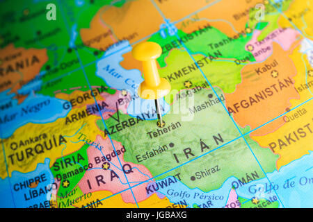 Iran, fixiert auf einer Karte von Asien Stockfoto