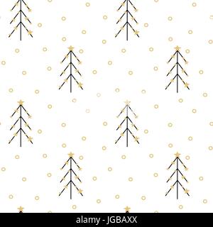 Gold schwarz weißen nahtlose Muster Hintergrund Vektorgrafik mit abstrakten Weihnachtsbaum Stock Vektor