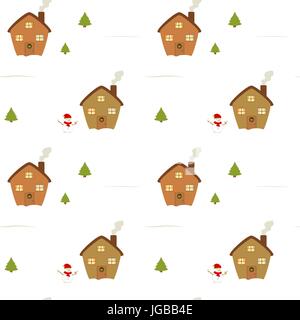 Cute Cartoon Häuser im Schnee nahtlose Vektor Muster hintergrund abbildung Stock Vektor