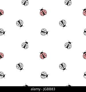Schwarz Weiß und Rot nahtlose Vektor Muster Hintergrund Abbildung mit niedlichen schöne Marienkäfer Stock Vektor