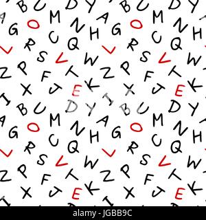 Schwarze und weiße lateinische Buchstaben mit roten Wort Liebe nahtlose Vektor Muster hintergrund abbildung Stock Vektor