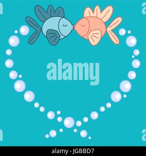 Cute cartoon Fische in Liebe romantische Vector Illustration Stock Vektor