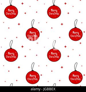 Süße rote Kugeln mit frohe Weihnachten text nahtlose Vektor Muster hintergrund abbildung Stock Vektor