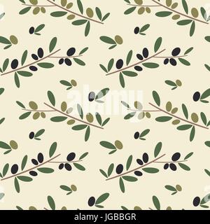 Schwarze und grüne Olive Branch nahtlose Vektor Muster hintergrund abbildung Stock Vektor