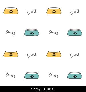 Süße bunte nahtlose Vektor Muster Hintergrund Abbildung mit pet-Schalen und Knochen Stock Vektor