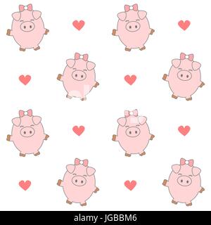 Cute cartoon Schwein nahtlose Vektor Muster hintergrund abbildung Stock Vektor