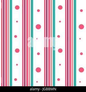 Rosa und blaue Streifen mit rosa Kreise nahtlose Muster Hintergrund Vektorgrafik Stock Vektor