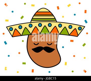 niedlichen Cartoon mexikanischen Bohnen mit Sombrero-lustige bunte Vektor-illustration Stock Vektor