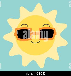 niedlichen Cartoon glücklich Sonne am Himmel mit Sonnenbrille Vektor-illustration Stock Vektor
