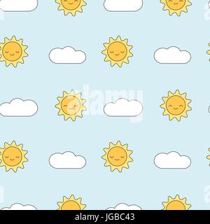 niedlichen Cartoon Sonne und Wolken nahtlose Muster Hintergrund Vektorgrafik Stock Vektor