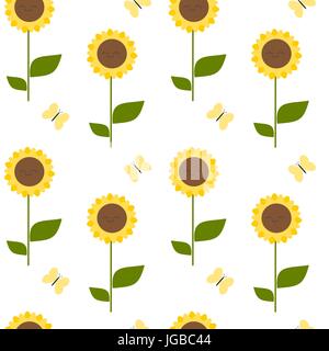 niedlichen Cartoon Sonnenblumen nahtlose Muster Hintergrund Vektorgrafik Stock Vektor