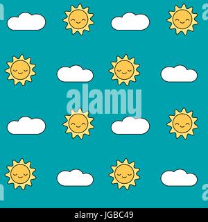 niedlichen Cartoon Sonne und Wolken nahtlose Muster Hintergrund Vektorgrafik Stock Vektor