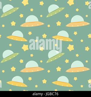 niedlichen Cartoon ufo bunte nahtlose Muster Hintergrund Vektorgrafik Stock Vektor
