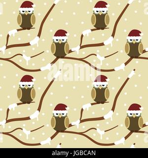 Weihnachten-Eule auf AST nahtlose Muster Urlaub Hintergrund Vektorgrafik Stock Vektor
