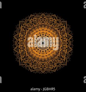 Abstrakte Mandala Ornament für Erwachsene Malbücher. Asiatische Muster. Orange gradient authentischen Hintergrund. Stock Vektor