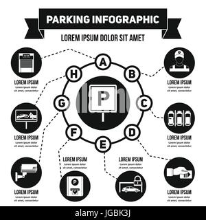 Parkplatz-Infografik-Konzept, einfachen Stil Stock Vektor