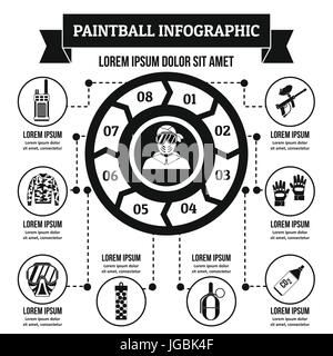 Paintball-Infografik-Konzept, einfachen Stil Stock Vektor