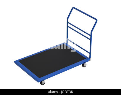 3D Rendering Lager Trolley oder Plattform Wagen isoliert auf weiss Stockfoto