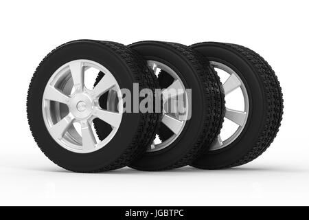 3D Rendering schwarze Reifen mit Leichtmetallrad in Folge Stockfoto