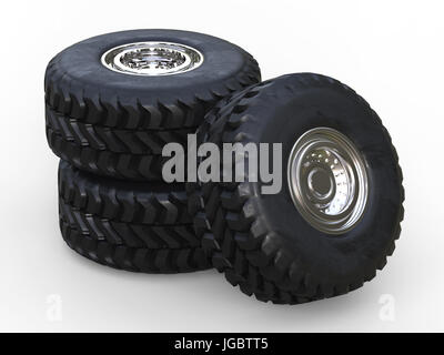 3D Rendering Heap von LKW-Reifen auf weißem Hintergrund Stockfoto