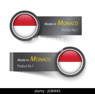 Flaggen-Symbol und Beschriftung mit Text in Monaco gemacht. Stock Vektor