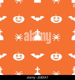 Digital Vektor orange happy Halloween Icons mit gezeichneten einfache Linie Kunst Infografik, nahtloses Muster, Präsentation mit Fledermäusen, Katze und Kürbis-element Stock Vektor