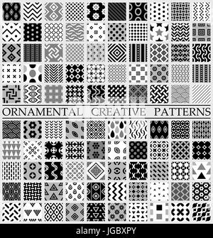 Digital Vektor schwarze und weiße geometrischen universal verschiedene Musterdesigns mit Swatch endlose Textur Kacheln Stock Vektor