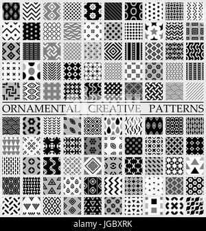 Digital Vektor schwarze und weiße geometrischen universal verschiedene Musterdesigns mit Swatch endlose Textur Kacheln Stock Vektor
