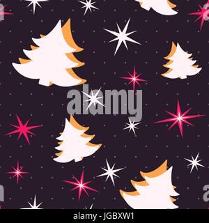 Digital vector schwarz frohes neues Jahr frohe Weihnachts-Icons mit gezeichneten einfache Linie Kunst Infografik, nahtloses Muster, Präsentation mit Baum und Sterne Stock Vektor