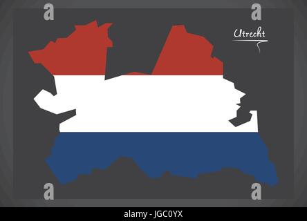 Utrecht-Niederlande-Karte mit niederländischen Nationalflagge illustration Stock Vektor