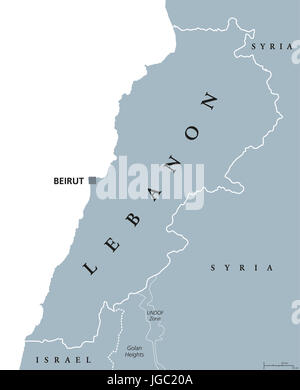 Libanon Landkarte mit Hauptstadt Beirut. Libanesische Republik, Staat in Vorderasien am Mittelmeer und grenzt an Syrien und Israel. Stockfoto