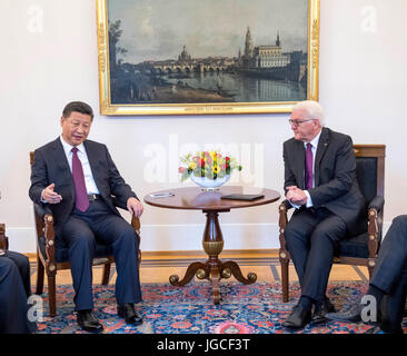 Berlin, Deutschland. 5. Juli 2017. Chinesische Präsident Xi Jinping (L) trifft sich mit Bundespräsident Frank-Walter Steinmeier in Berlin, Hauptstadt der Bundesrepublik Deutschland, 5. Juli 2017. Bildnachweis: Li Xueren/Xinhua/Alamy Live-Nachrichten Stockfoto