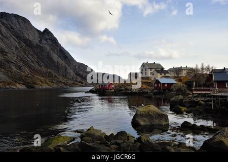 Nusfjord in Flakstad, Lofoten, Norwegen Stockfoto