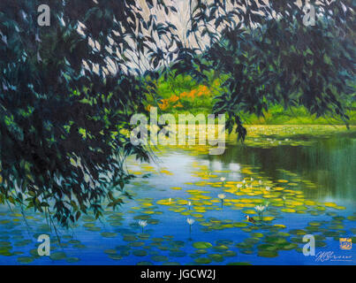 Wasserlilien, Lotusteich, Wasserlilien, Malerei Stockfoto