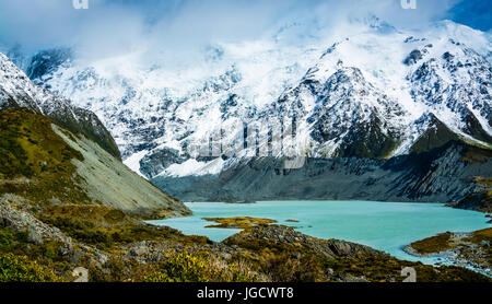 Gletschersee am Fuße des Mount Cook Berge, Canterbury, Südinsel, Neuseeland Stockfoto