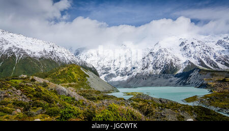 Gletschersee am Fuße des Mount Cook Berge, Canterbury, Südinsel, Neuseeland Stockfoto