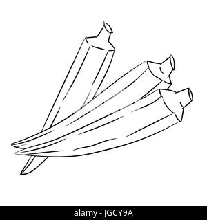 Hand gezeichnete Skizze der Okra oder Lady Finger isoliert, schwarz / weiß-Cartoon-Vektor-Illustration für Coloring Book - Linie gezeichnet Vektor Stock Vektor