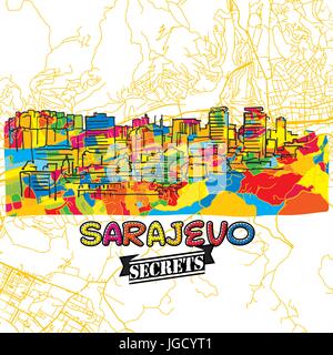 Sarajevo reisen Geheimnisse Art Map für die Zuordnung von Experten und Reiseführer. Handgemachte Stadt Logo, Typo-Abzeichen und Hand gezeichnete Vektor-Bild an der Spitze sind gruppiert eine Stock Vektor