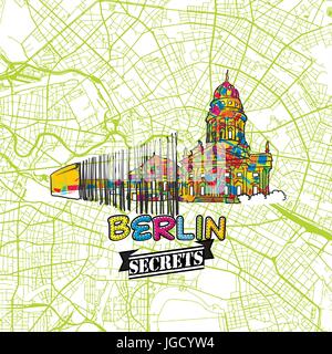 Berlin reisen Geheimnisse Art Map für mapping Experten und Reiseführer. Handgefertigte Stadt logo, Typo Abzeichen und Hand gezeichnet Vektor Bild auf der Oberseite werden gruppiert und Stock Vektor