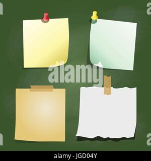 Satz von Farbpapier klebrig für Notizen, mit Clip und Pin Elemente auf Greenboard Hintergrund - Vektor-illustration Stock Vektor